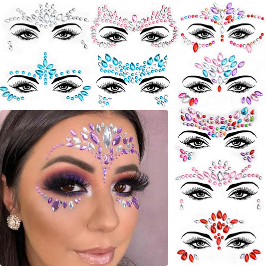Sparkling Face Gems Stickers Set Suitable for Festivals, Cosplay And Parties