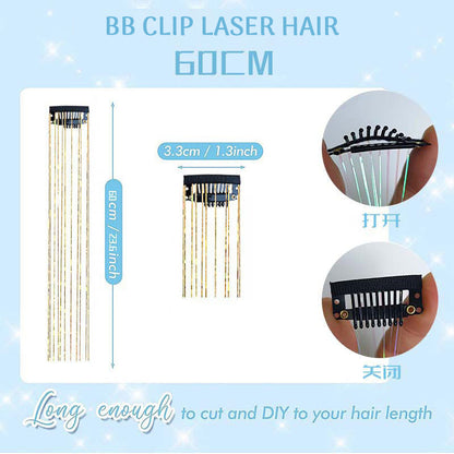 Holographic Tinsel Hair Extensions – Metallic Glitter Hair Strands Kit for DIY Party & Daily Styling