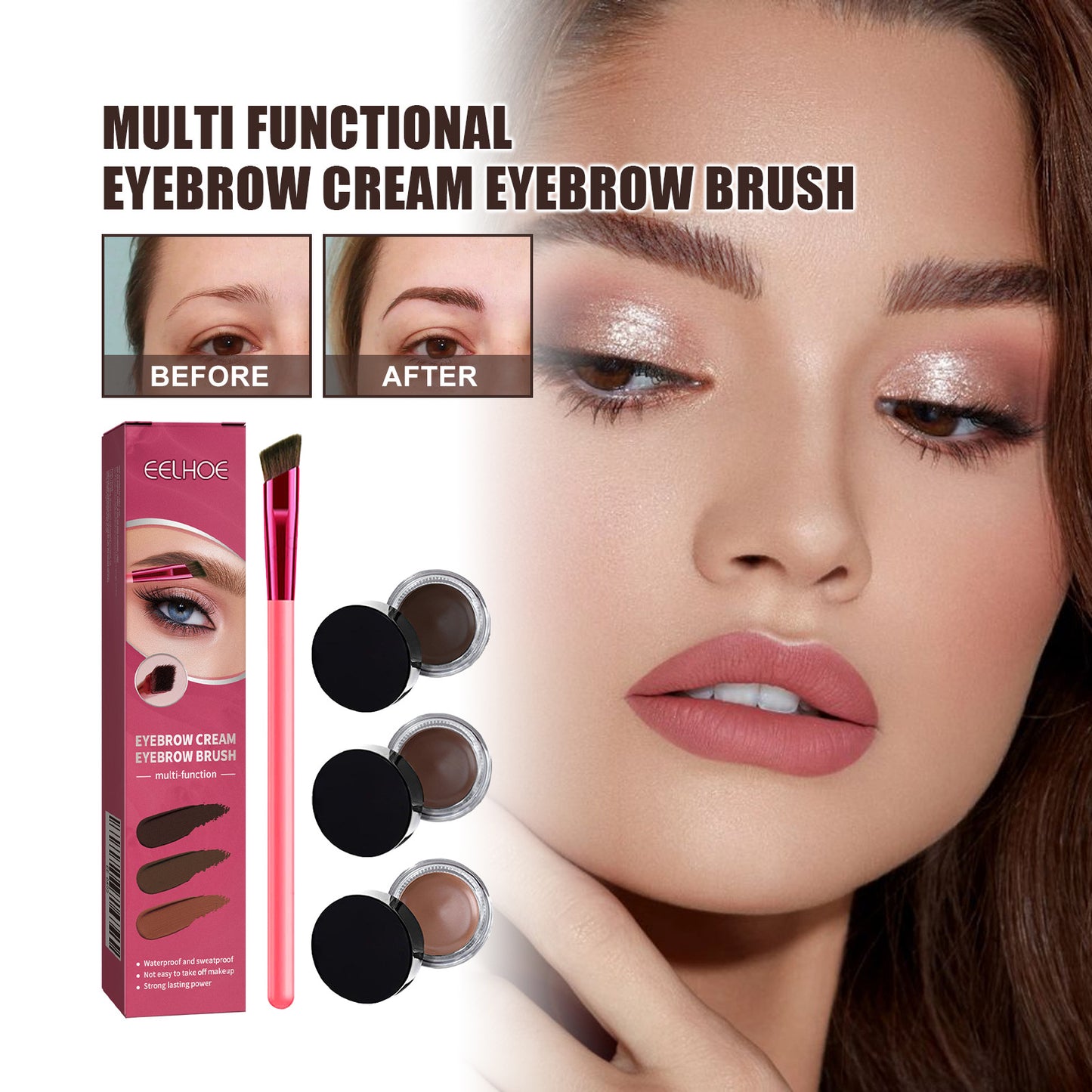 Functional eyebrow brush set, portable eyebrow brush and eyebrow cream