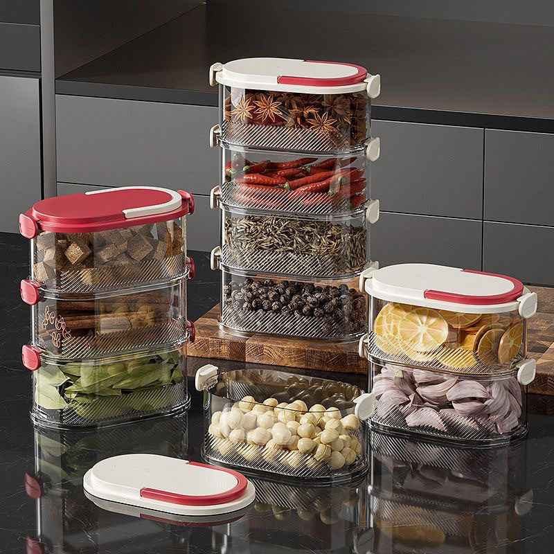 Multi-Layer Sealed Spice Organizer – BPA-Free Plastic Airtight Stackable Seasoning Container Set