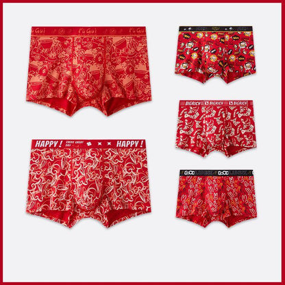 Bright Red Printed Skin-Friendly Antibacterial Men's Underwear