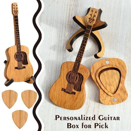 Mini Cute Edition Wooden Guitar Plectrum Case