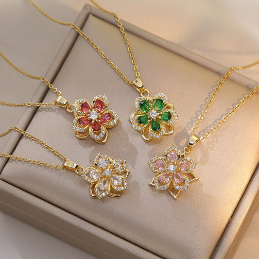 Rotatable Floral Pendant Necklace for Women