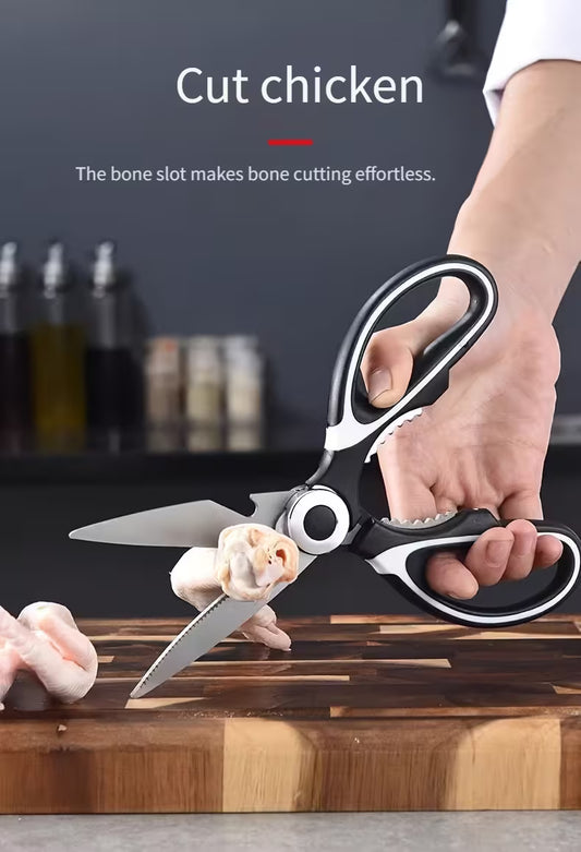 Sharp, durable stainless steel shears – Effortless cutting of chicken, fish, meat, and bones.