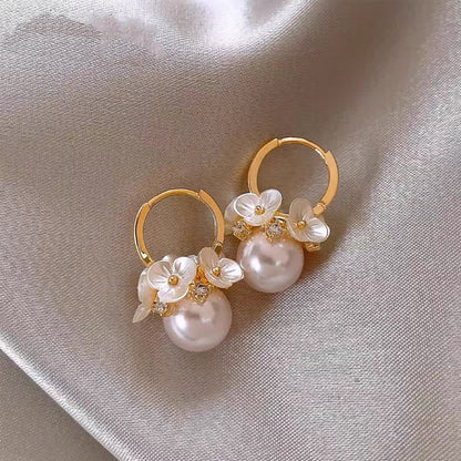Plated Alloy Needle Freshwater Pearl Flower Earrings | French Chic Elegant Luxury
