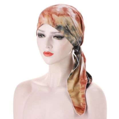 🌸Women's Floral Pre-Tied Head Scarf Turban – Dual Tails Design, Can Be Worn as Wig, Soft & Elastic, Ready-to-Wear