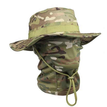 High Quality-Outdoor Camouflage Fisherman Hat, Hat and Face Mask 2-Piece Set