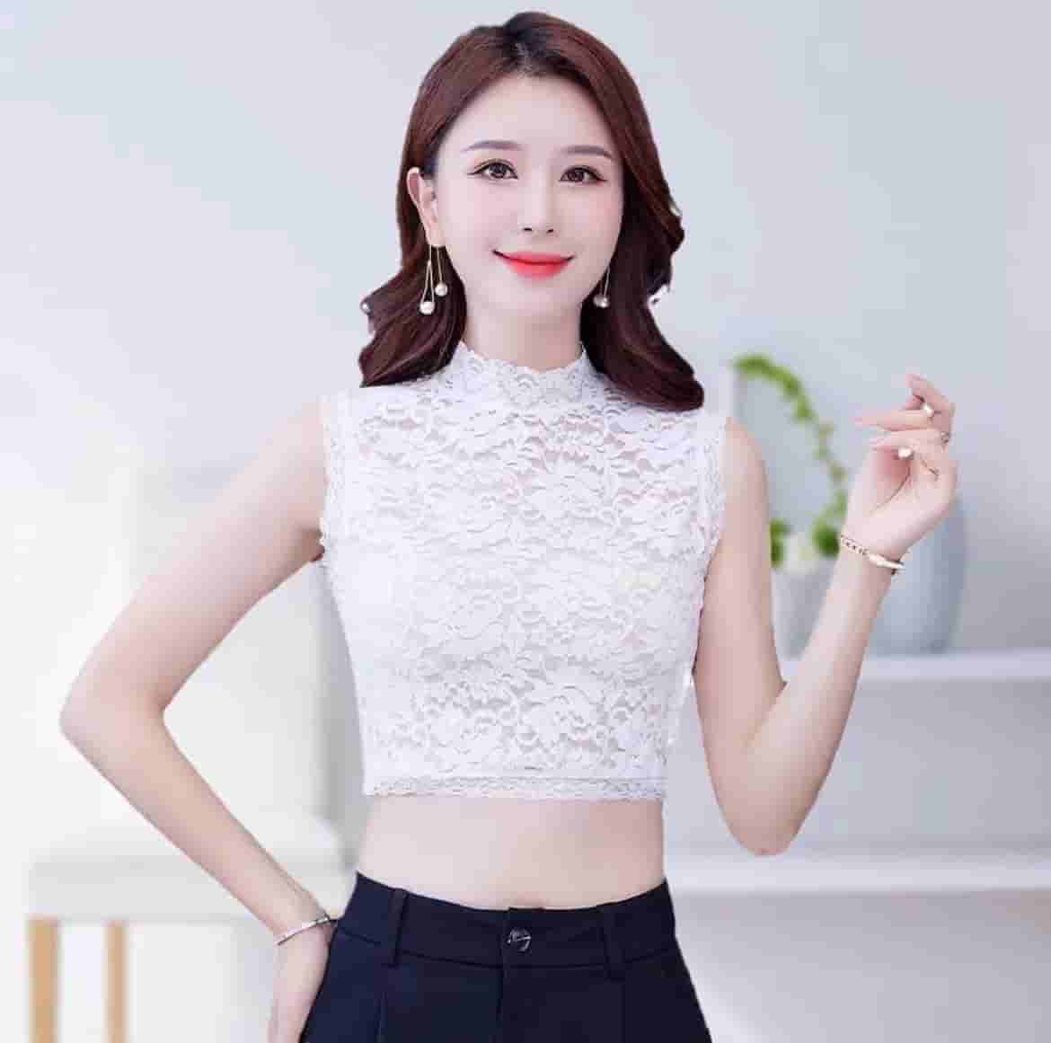 👗Mock Turtleneck Lace Camisole – Sleeveless Mesh Top, Sexy Summer Innerwear