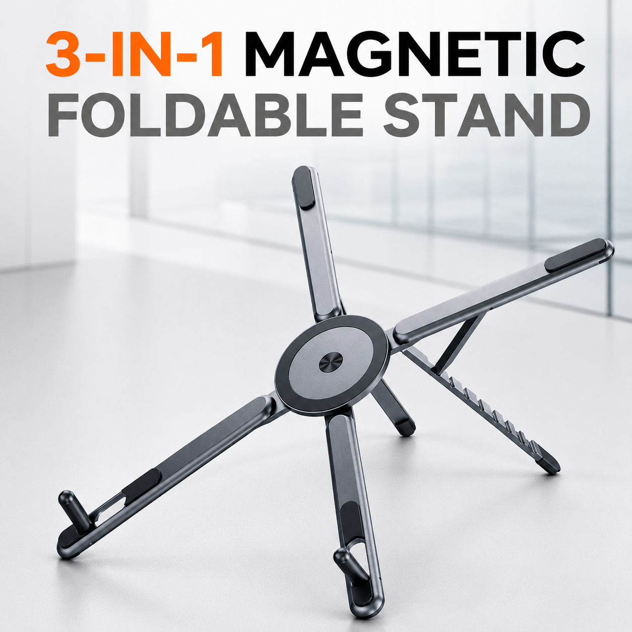 Magnetic Aluminum Stand – Universal for Phone, Tablet & Laptop, Also Doubles as Selfie Stick