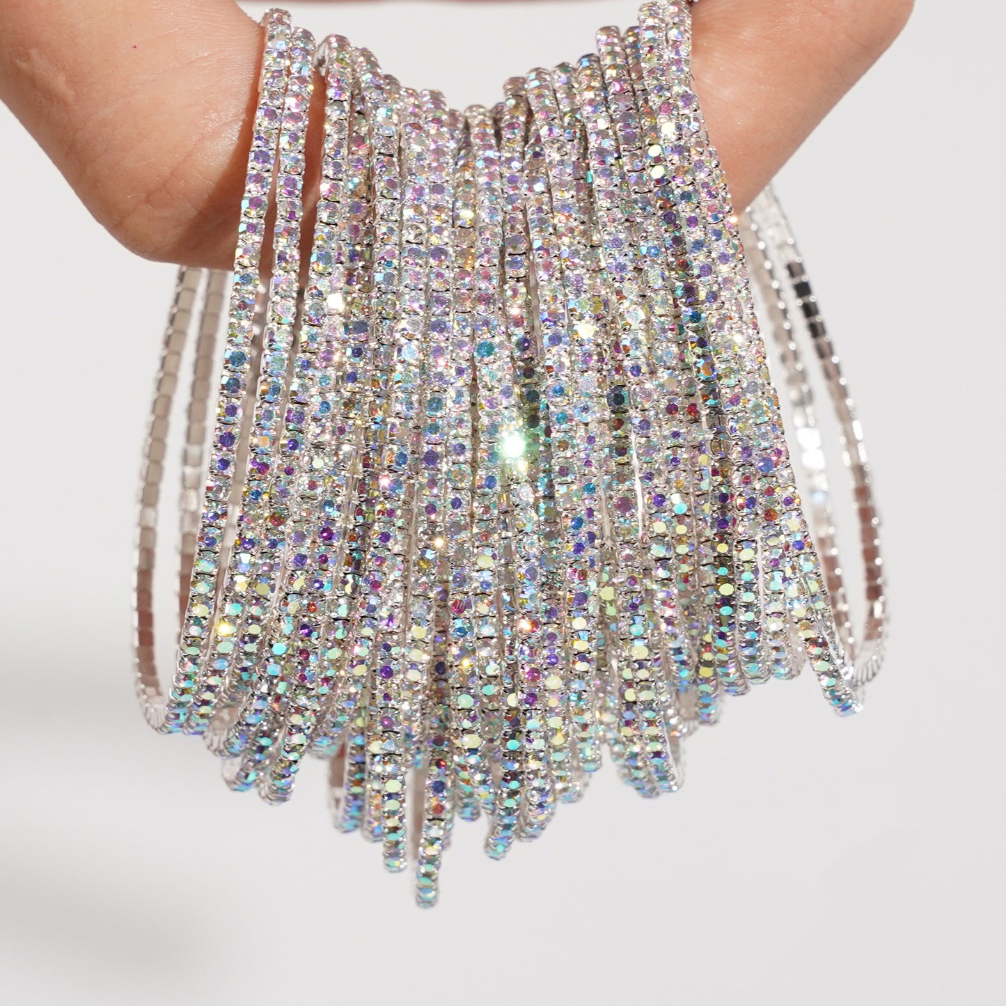 Rhinestone-encrusted elastic bracelet, colored rhinestone bracelet