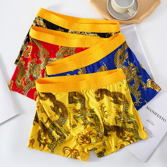 Golden Dragon Pattern Men's Printed Boxer Briefs