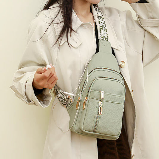 High-Quality Large Capacity Solid Color Crossbody Bag – Patterned Strap Design