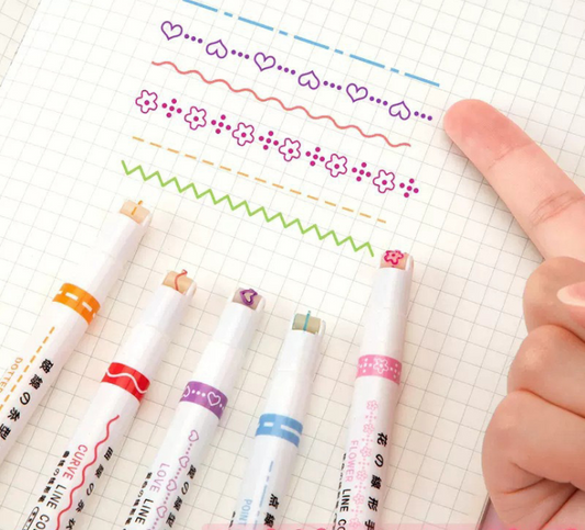 【6 PCS】Flower outline pen, fluorescent curve pen