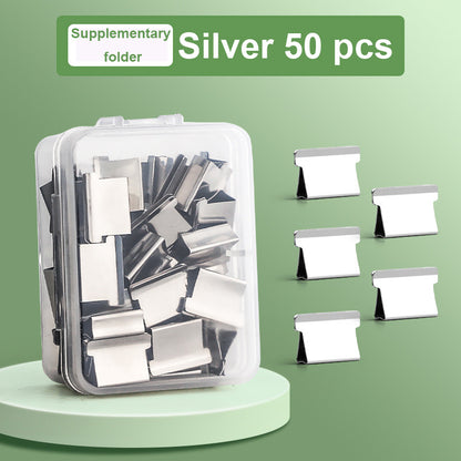 Reusable push clip tool + fixing clip to secure paper without damaging documents