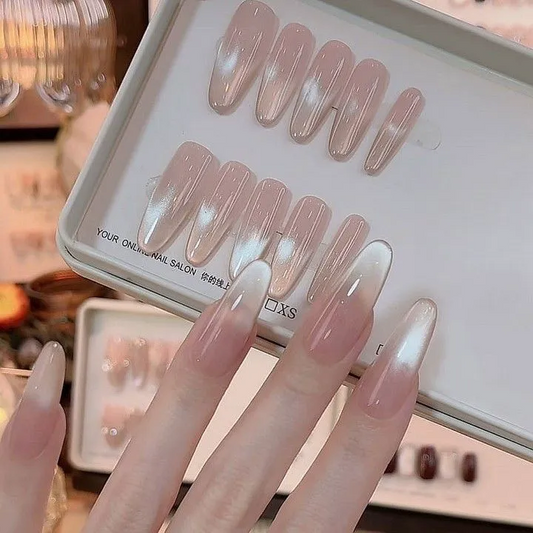 Reusable Nude cat-eye nails，Contains glue