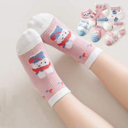 Children's Thin Cartoon Mesh Cotton Socks, Pack of 5 Pairs