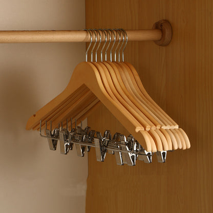 Household non-slip solid wood clothes hanger with clips