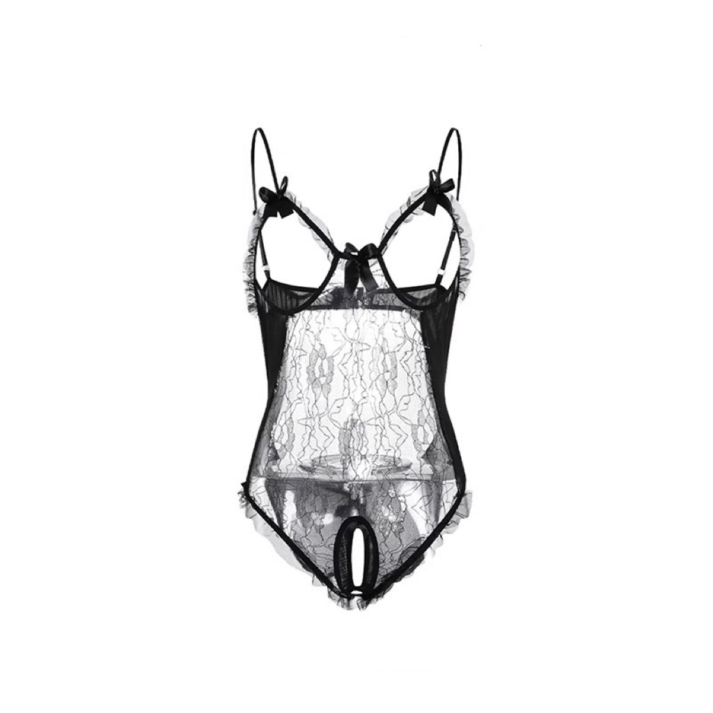 Sexy Flower Lace Mesh Hollow One-Piece Pajamas