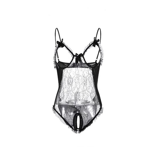 Sexy Flower Lace Mesh Hollow One-Piece Pajamas