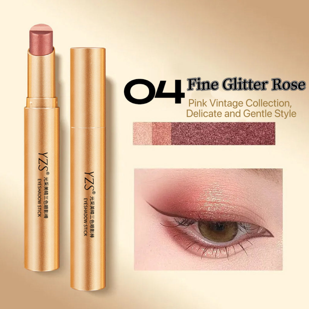 Three-Color Pearl Glitter Eyeshadow Stick, Color-Gradation Effect
