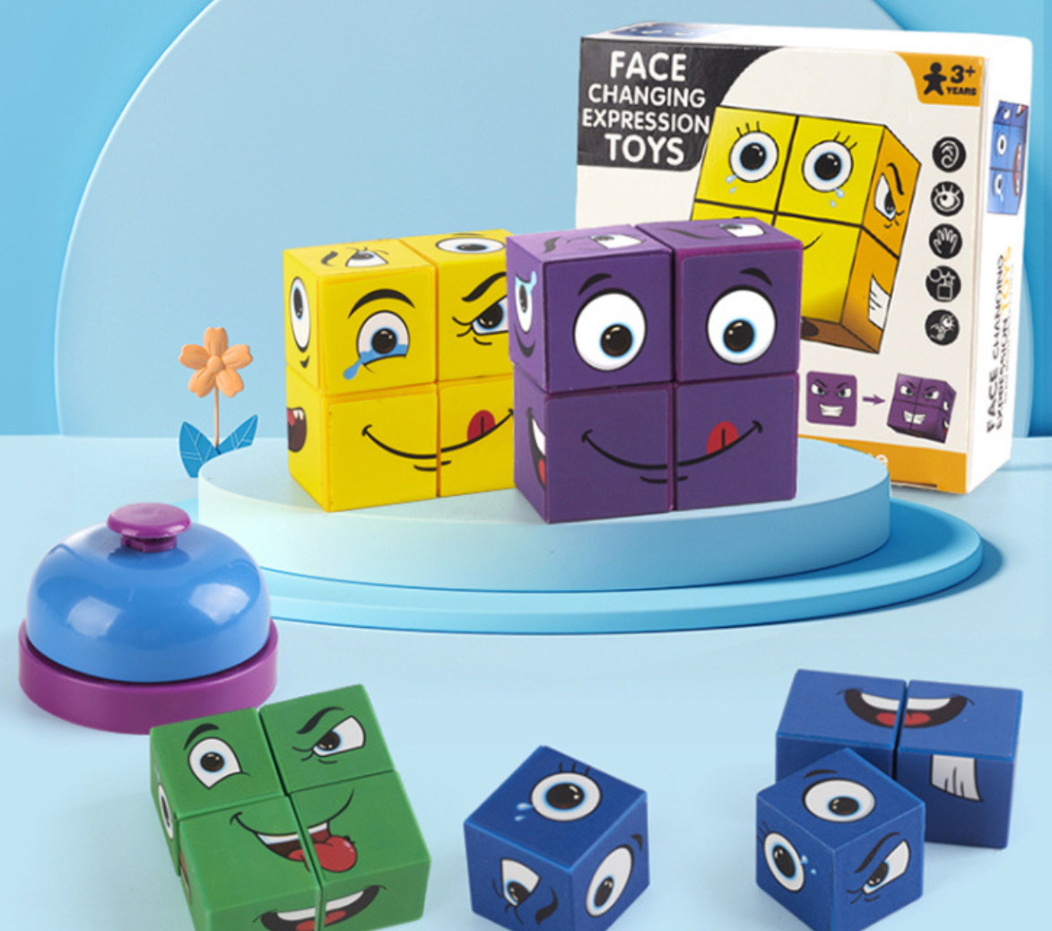 Face-Changing Cube Set — Building Blocks Puzzle, Multiplayer Interactive Educational Tabletop Game Toy