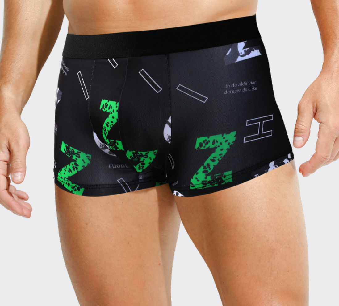 Men's sporty trendy boxer briefs with letter print, ice-silk breathable