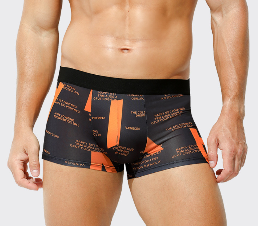 Men's sporty trendy boxer briefs with letter print, ice-silk breathable