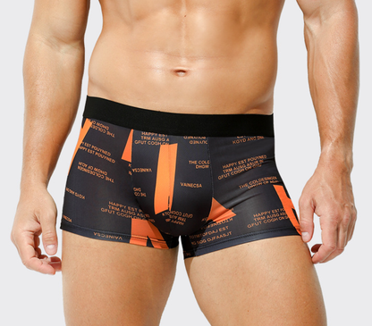 Men's sporty trendy boxer briefs with letter print, ice-silk breathable