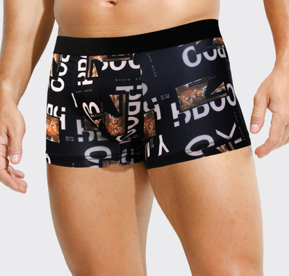 Men's sporty trendy boxer briefs with letter print, ice-silk breathable