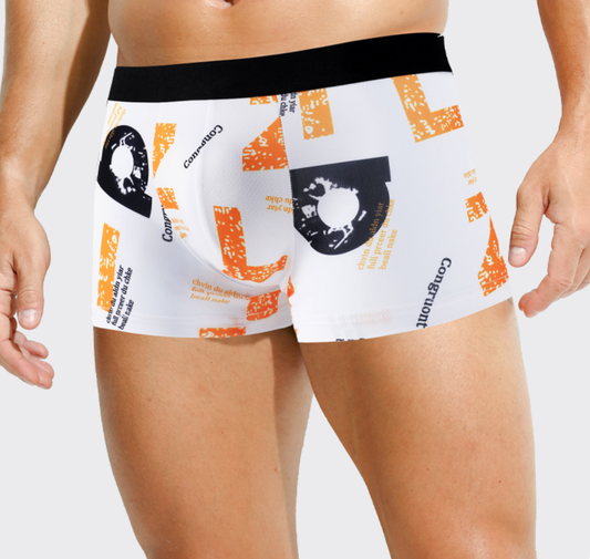 Men's sporty trendy boxer briefs with letter print, ice-silk breathable