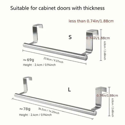 No-Drill Stainless Steel Towel Bar – Over Cabinet Door Towel Holder for Kitchen & Bathroom