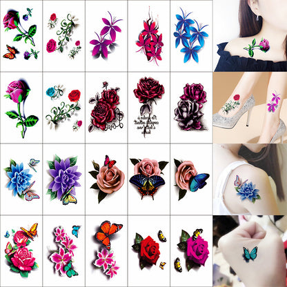 Rose & Flower & Butterfly Tattoo Sticker, Waterproof