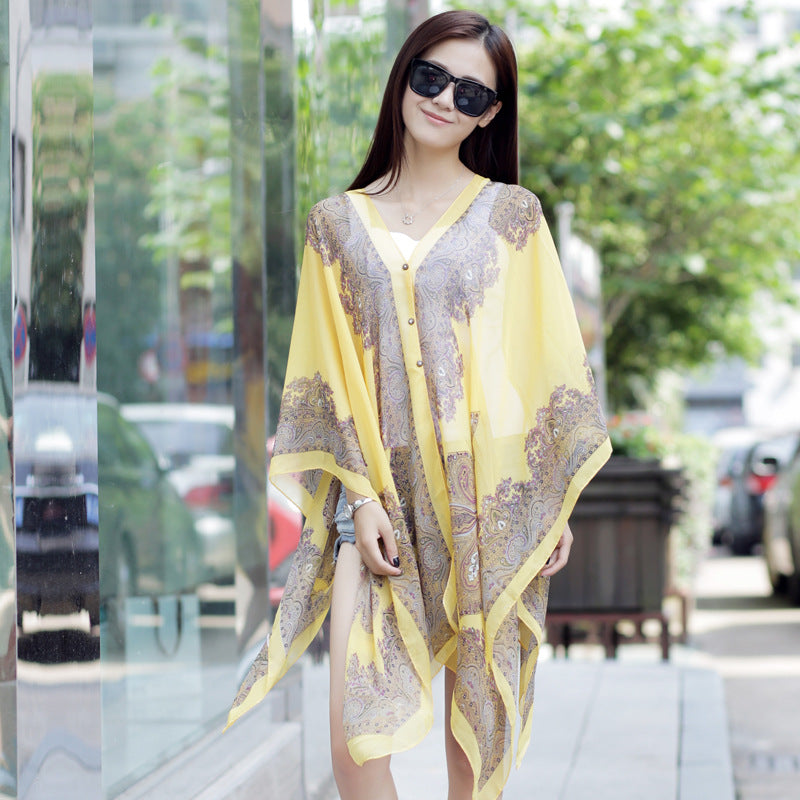 French printed chiffon sun protection shawl