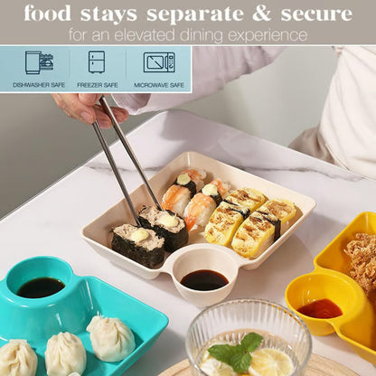 🍟4-Pack Dip Serving Plates – with Sauce Holder, Party Snack Tray