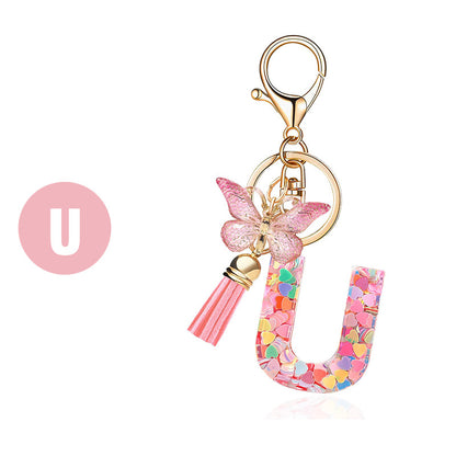 Butterfly Letter Keychain Tassel Design