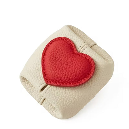 Genuine Leather Heart-Shaped Mini Storage Bag, Coin Purse