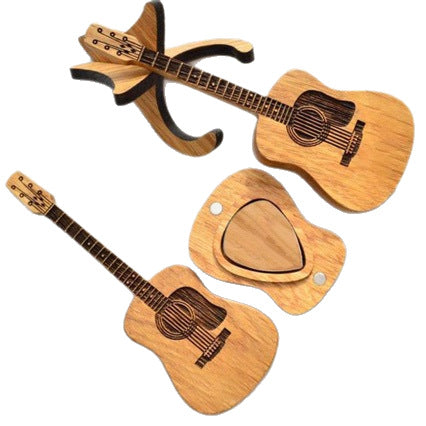 Mini Cute Edition Wooden Guitar Plectrum Case