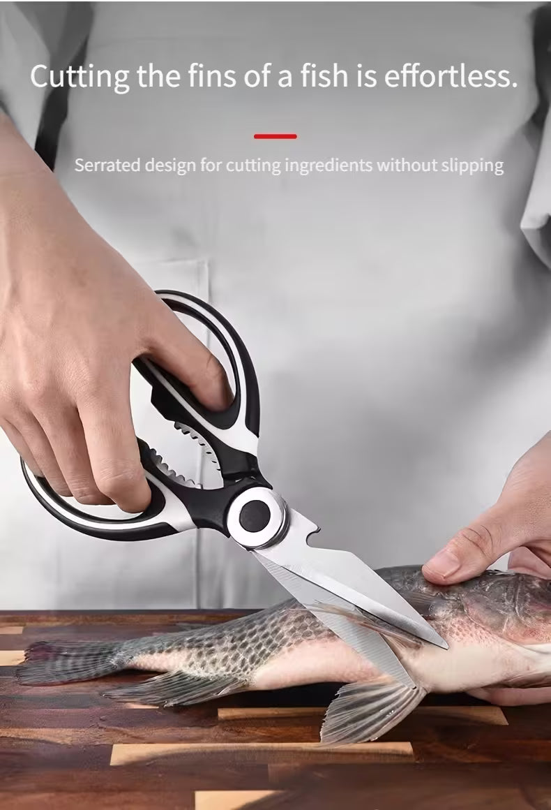 Sharp, durable stainless steel shears – Effortless cutting of chicken, fish, meat, and bones.
