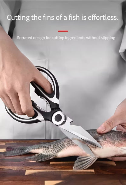 Sharp, durable stainless steel shears – Effortless cutting of chicken, fish, meat, and bones.