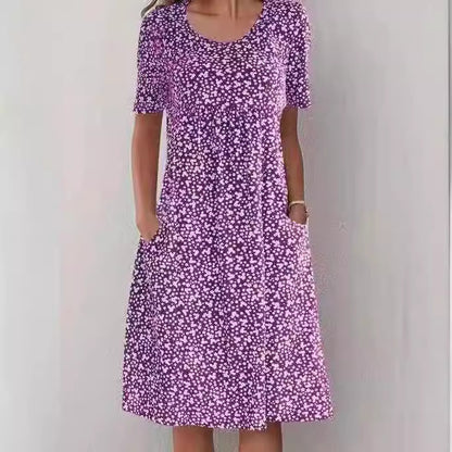 Casual Women Scoop Neck Floral Dress (8 Colors with Pockets)