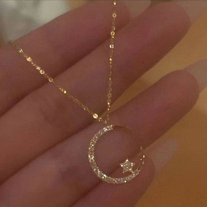 Women's Star Moon Zircon Necklace, Dainty Clavicle Chain Jewelry Gift