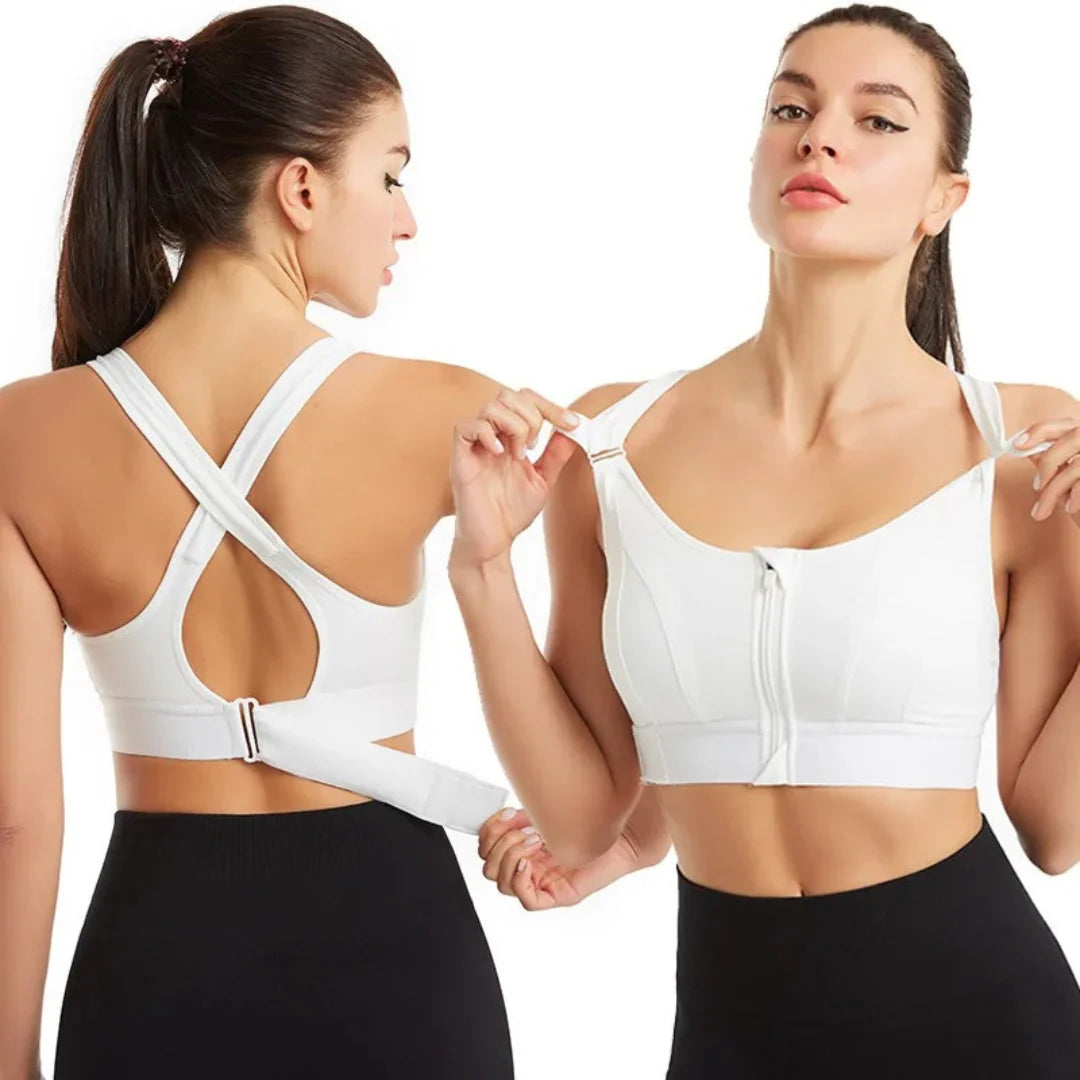 Adjustable front zip sports bra