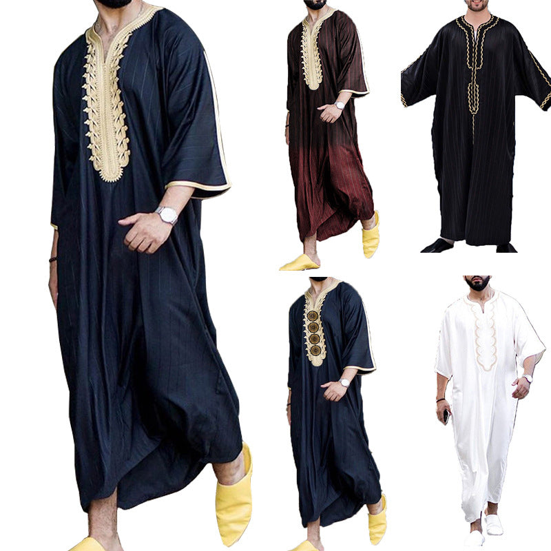 Men's Loose V-Neck Short Sleeve Long Robe