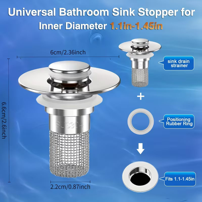 Stainless Pop-Up Sink Drain Filters with Removable Baskets