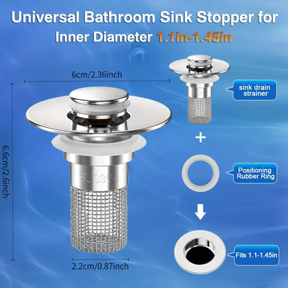 Stainless Pop-Up Sink Drain Filters with Removable Baskets