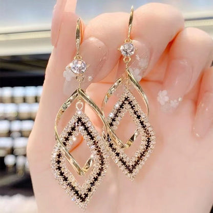 Double-Layer Hollow Diamond Teardrop Earrings