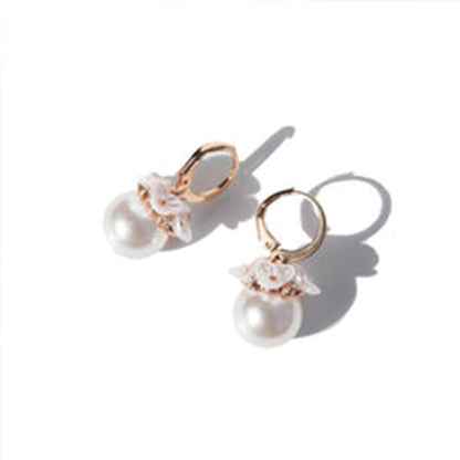 Plated Alloy Needle Freshwater Pearl Flower Earrings | French Chic Elegant Luxury