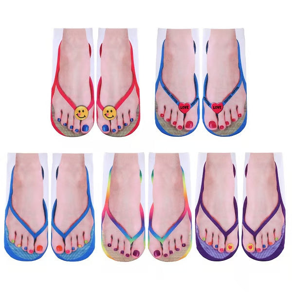 Unisex Printed Flip-Flop Socks