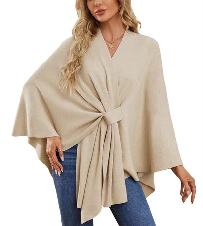 Autumn Women's Elegant Shawl Wraps Soft Open Front Poncho Sweater