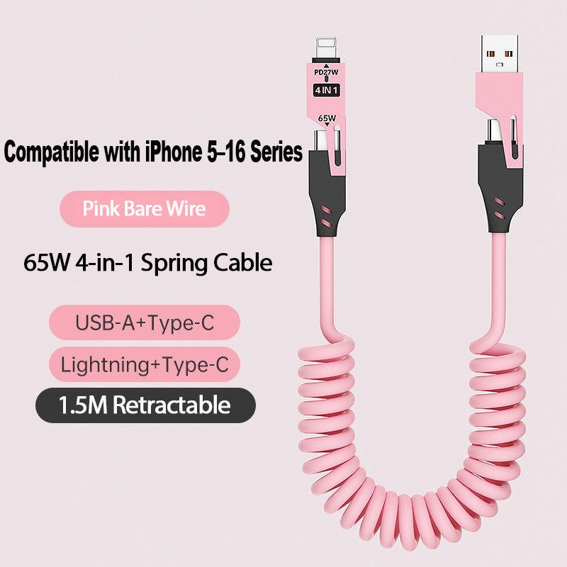 Spring Retractable 4-in-1 Charging Cable